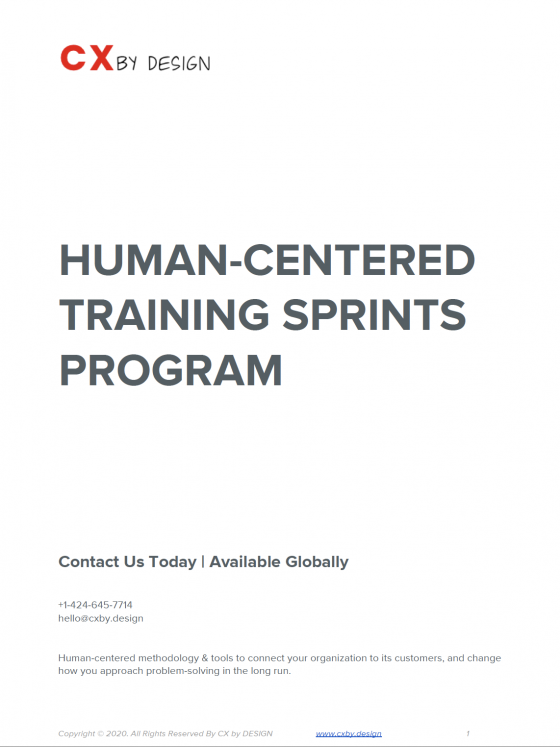 Cover page of the CX by Design Sample Design Sprint Training Agenda