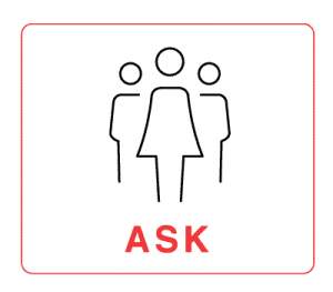 Ask – illustration with 3 human figures and the word "Ask"