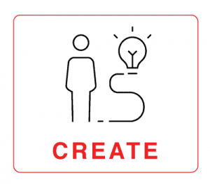 Create – human figure illustration with lightbulb with the word "Create"