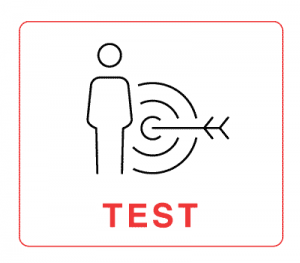 Test – illustration of a human figure with a bullseye behind it with the word "Test"