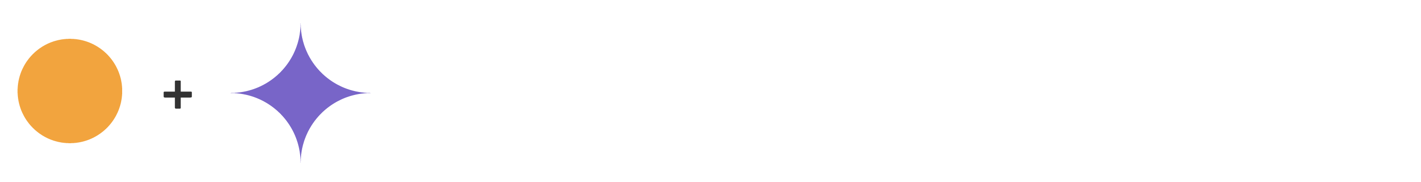 A minimalist abstract diagram on a black background showing an orange circle next to a plus sign and a purple four-pointed star graphic, symbolizing a human-centered AI implementation framework.