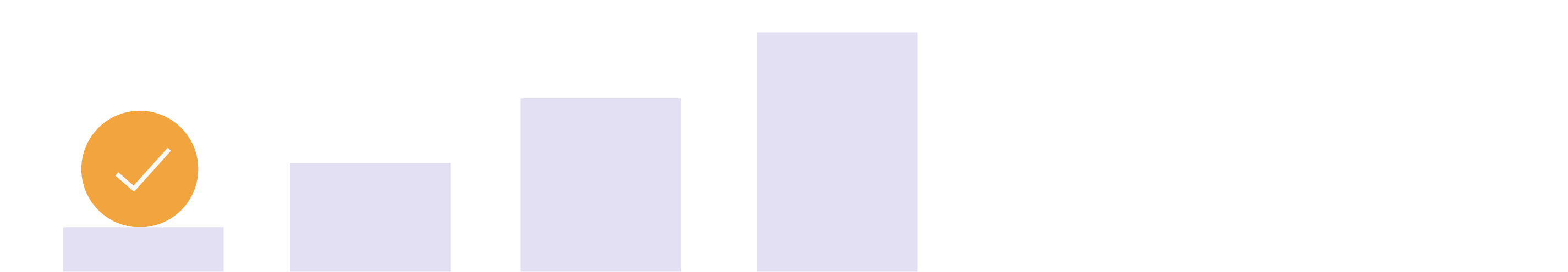 A horizontal bar chart on a black background showing four purple bars increasing in height from left to right, with a prominent orange checkmark circle hovering over the first and shortest bar to emphasize a foundational AI readiness assessment.